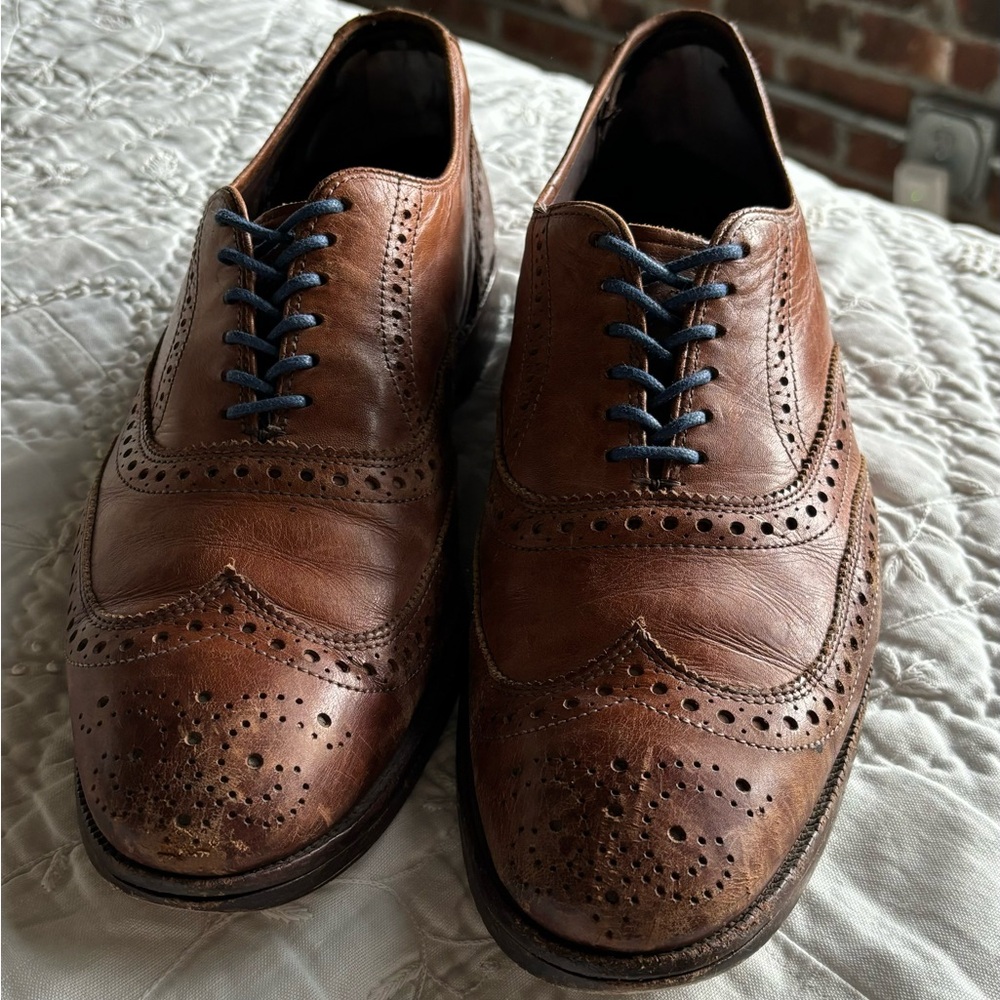 ALLEN EDMONDS McAllister Wingtip Oxford Lace Up Walnut Brown Dress Shoes Leather